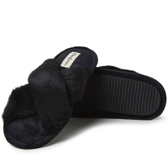 dearfoams Shoes - DEARFOAMS Jessica Furry Crossband Slide Slipper - 11/12